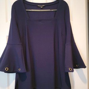 Boston Proper Square Neck Tunic Top with grommet sleeves; navy blue; size Large